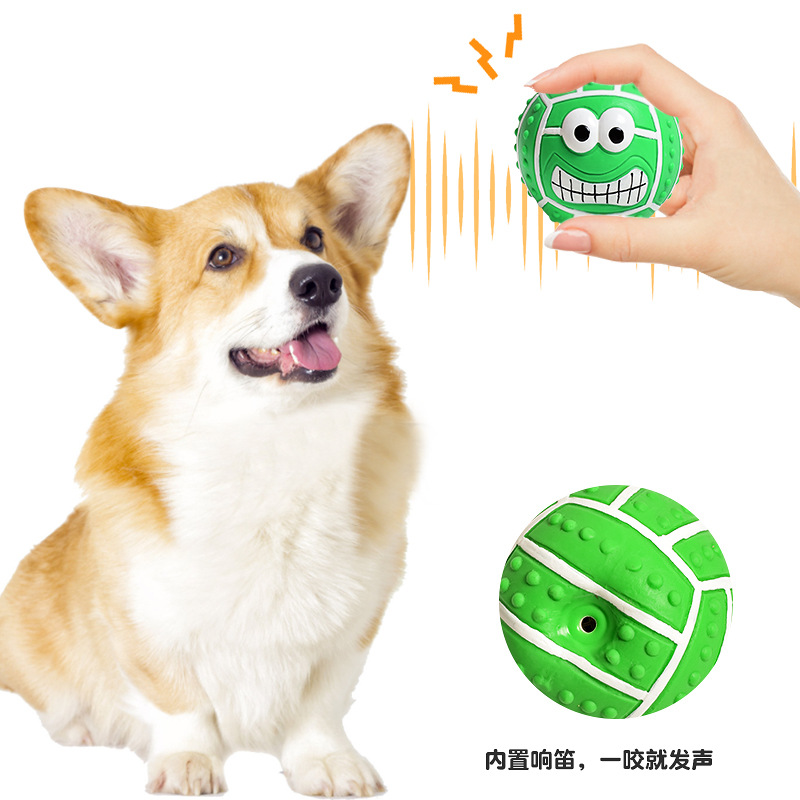 Latex Squeaky Smiley Ball Dog Toy for Chewing Teething Relief