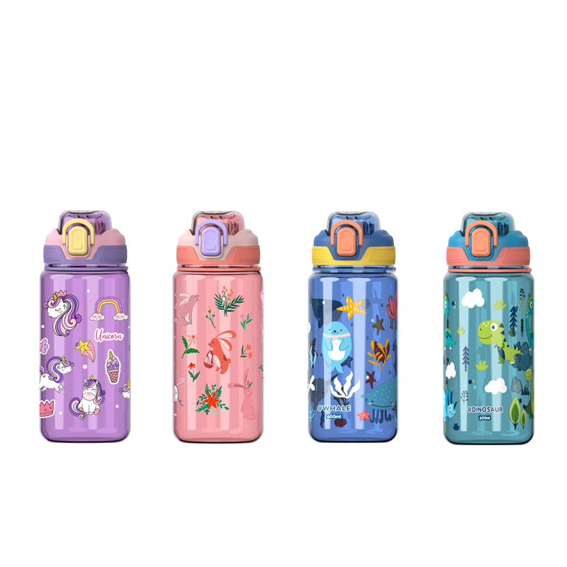 Cute Cartoon Water Bottle for Students – Leakproof Portable Cup with Straw & Strap