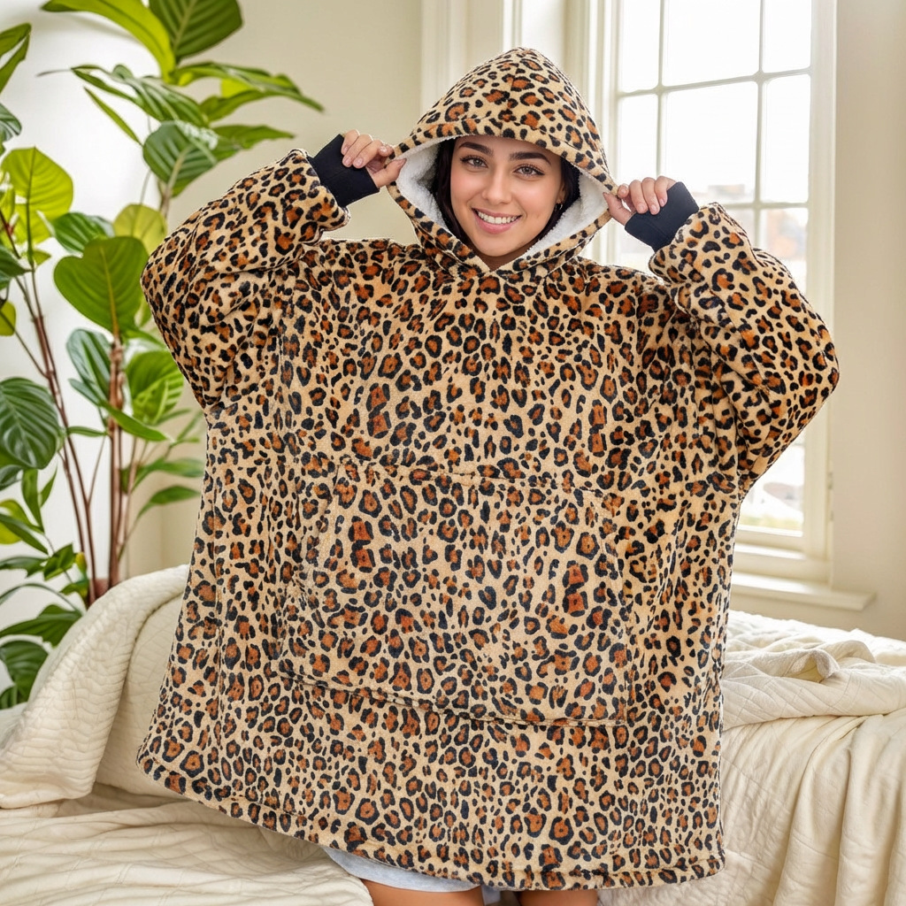 Hooded Sherpa Fleece Blanket — Oversized Wearable Throw with Pockets