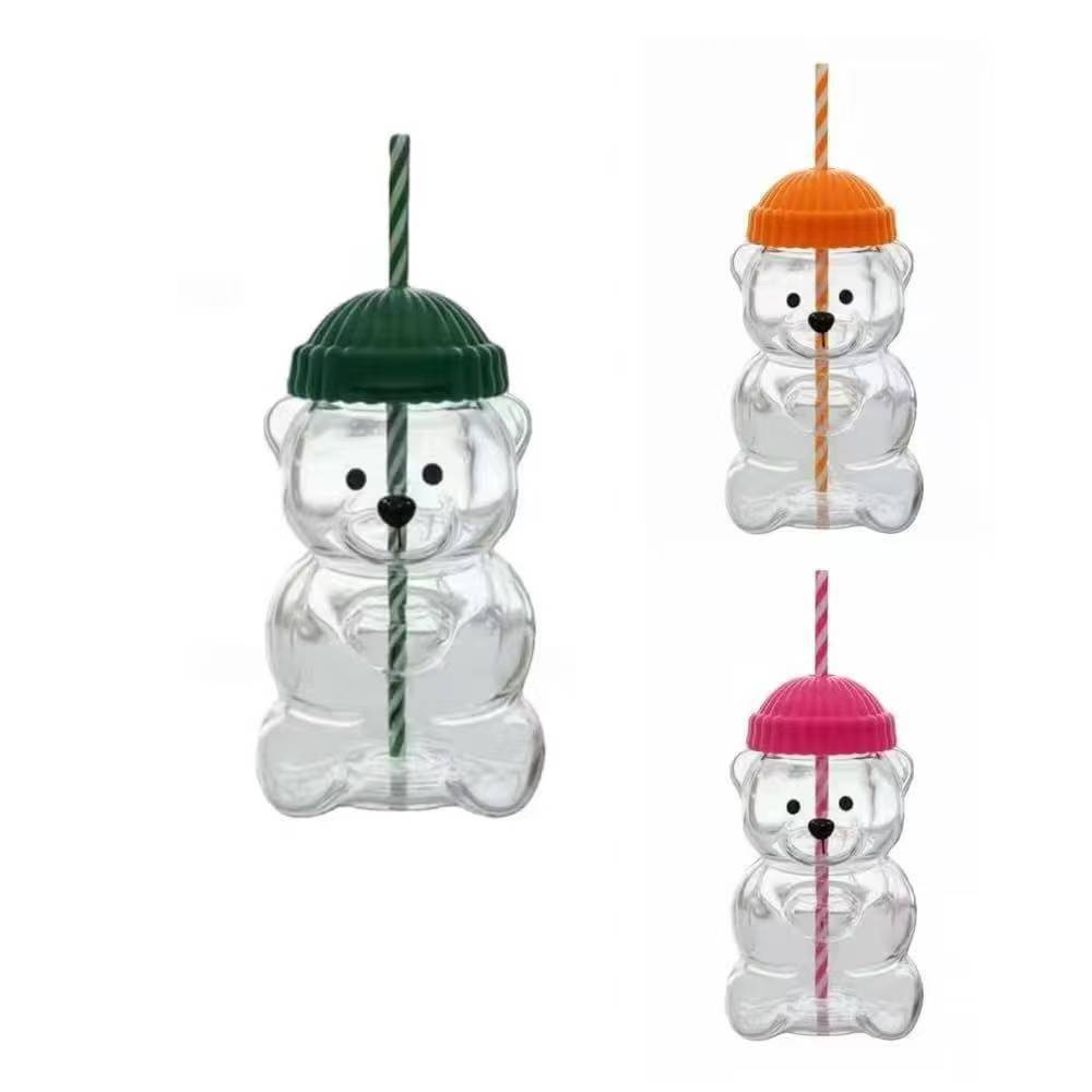 Adorable Bear Glass Tumbler with Straw – Cute Cold Drink Cup for Water, Juice & Iced Coffee