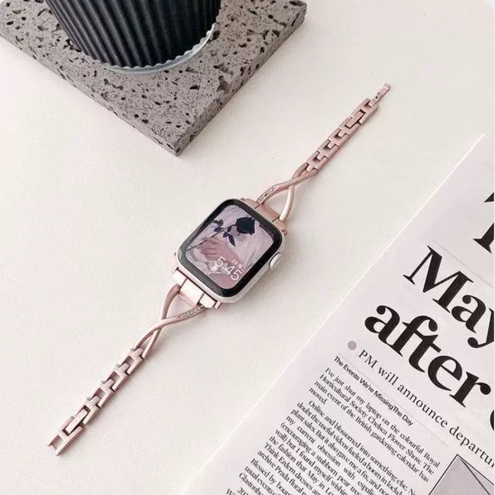 Bling Cross X Slim Metal Rhinestone Smart Watch Band – Glam Dressy Strap