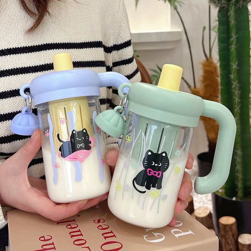 Cute Cartoon Handle Straw Glass Cup - Heat-Resistant Borosilicate Tea Tumbler