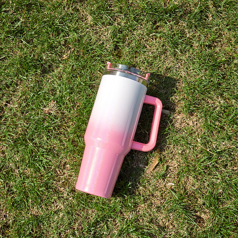40 oz insulated tumbler with handle and straw, stainless steel travel cup