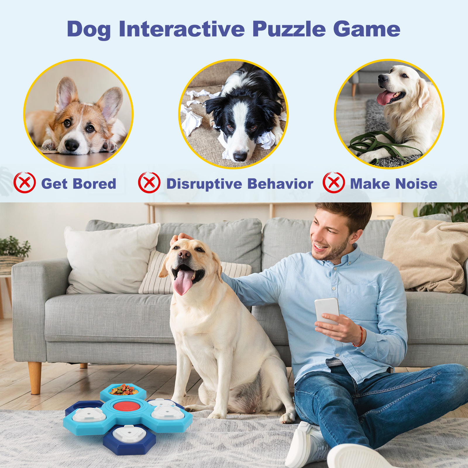 Interactive Spinning Slow Feeder Puzzle Toy for Dogs - Multi-Layer Rotating Treat Dispenser for Mental Training & Fun Foraging