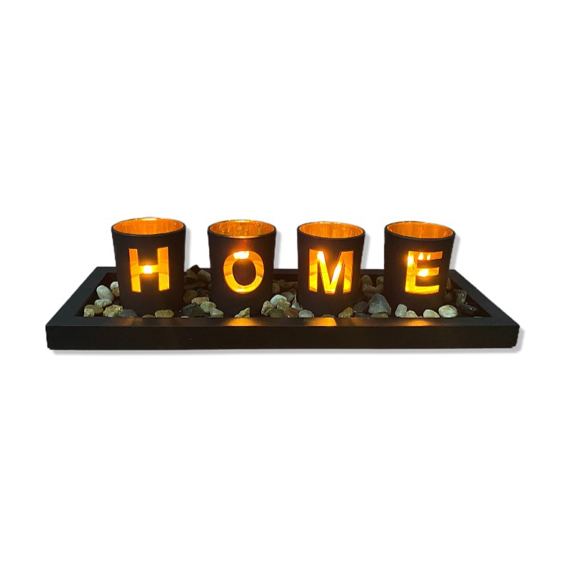 Black Hollow Candle Holder Wooden HOME Letter Set – Rustic Table & Shelf Decor
