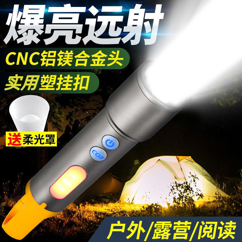 Solar White Laser Flashlight with USB-C Side Lantern: Zoomable Aluminum Camping Light