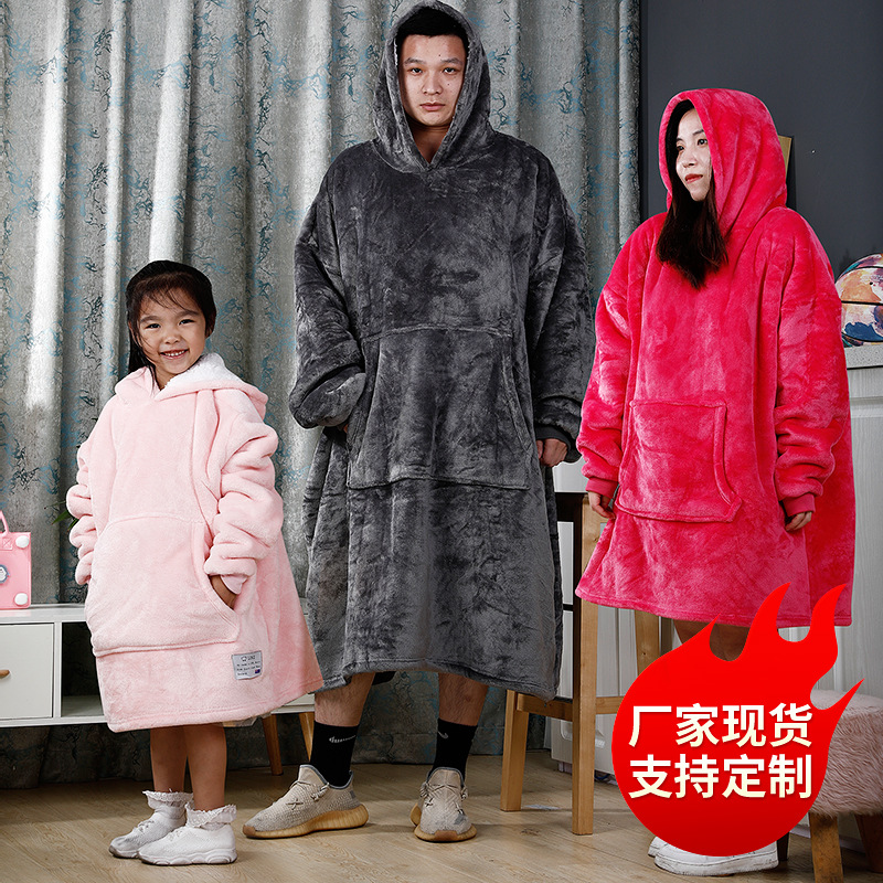 Oversized Hooded TV Blanket Sweatshirt – Flannel Pullover Robe for Cozy Couch Lounging