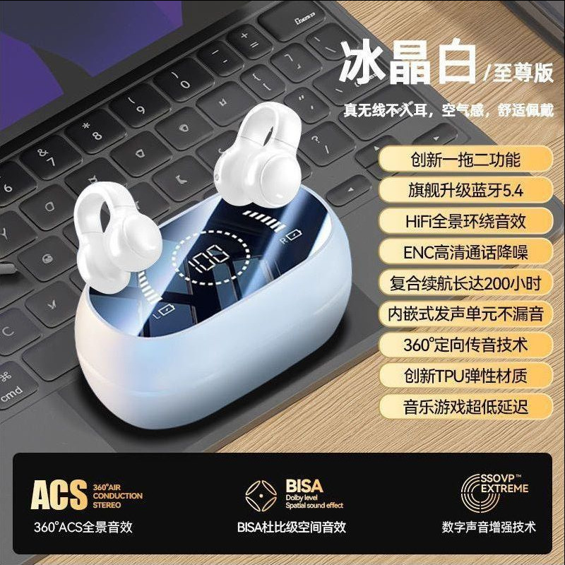 Bluetooth 5.4 Clip-On Open-Ear Wireless Sports Earbuds Long Battery