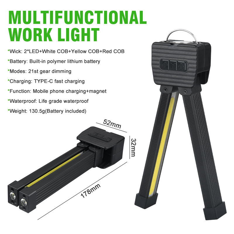 Magnetic COB Work Light – Cool, Warm & Red Light LED Inspection Camping Lantern